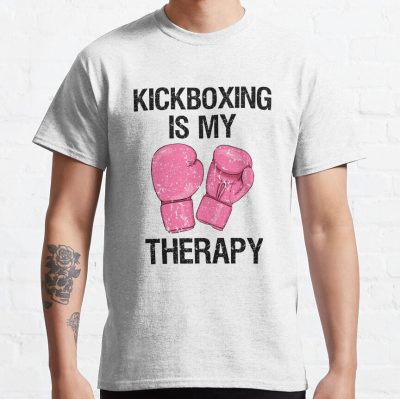 Kickboxing Is My Therapy Shirt Womens Funny Boxing Class T-Shirt Fitted Scoop T-Shirt T-Shirt Official Boxing Merch