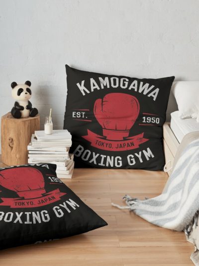 Kamogawa Boxing Gym Shirt - Vintage Design Throw Pillow Official Boxing Merch