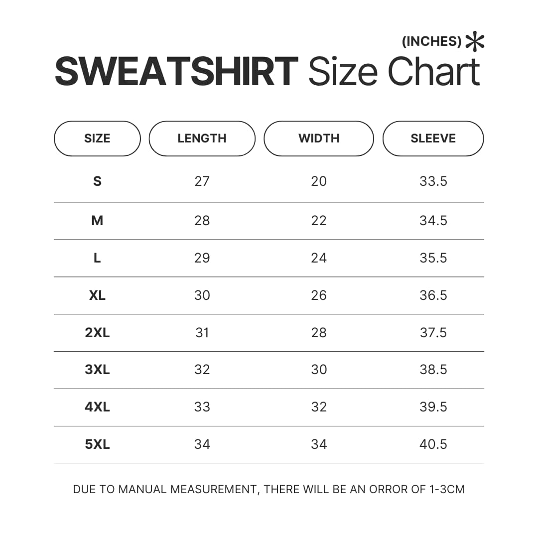 Sweatshirt Size Chart - Boxing Gifts Shop